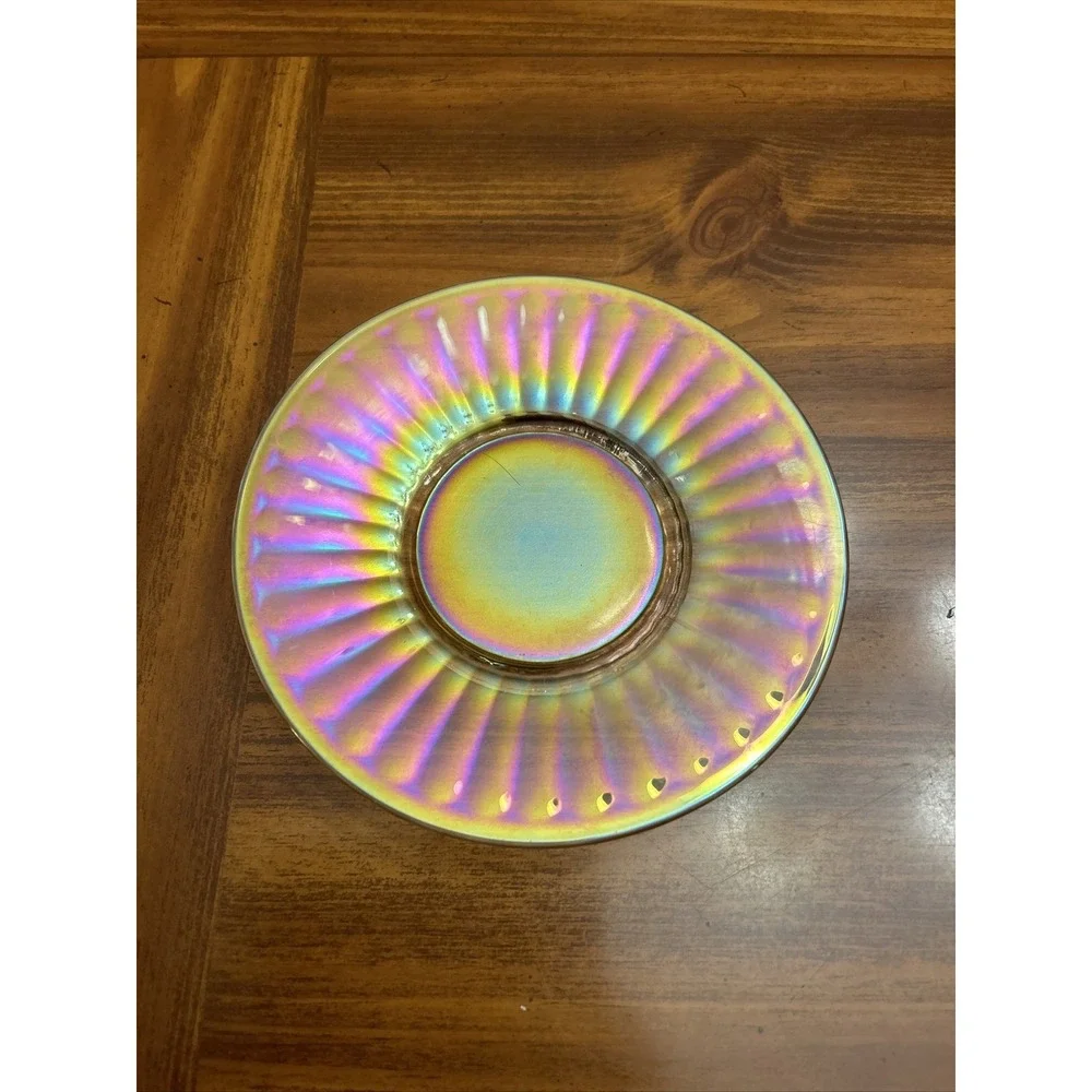 Smooth Rays Iridescent IMPERIAL GLASS Lusterware Amber‎ Bread Butter plate vtg